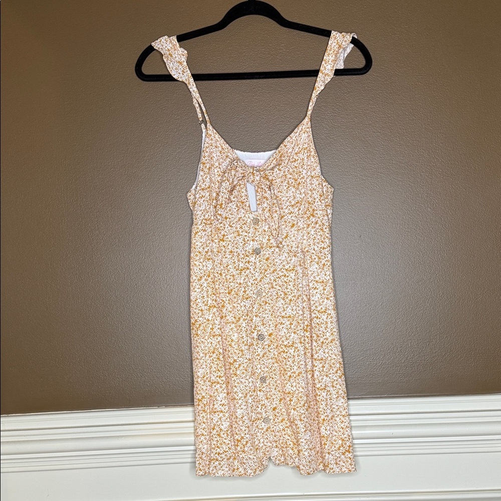 Pink Lily Floral Mini Dress in Cream and Yellow
